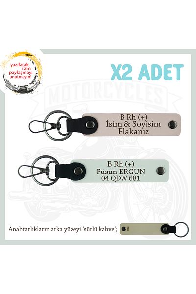 miawiki Name Plate and B Rh (+) Blood Group Written Leather X2 Keychain, Powder-White-Sk, Special for Motor Enthusiasts