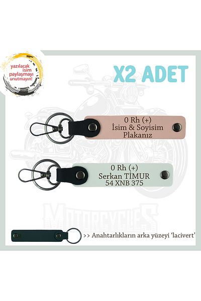 miawiki Name Plate and 0 Rh (+) Blood Group Written X2 Keychain, Yavruağzı-White-Laci, Biker Friends Gift