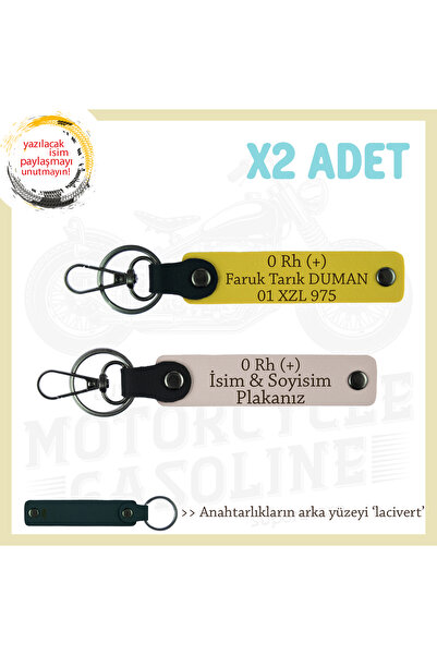 Miaju Set Keychain with Name Plate and 0 Rh (+) Blood Group Written Leather X...