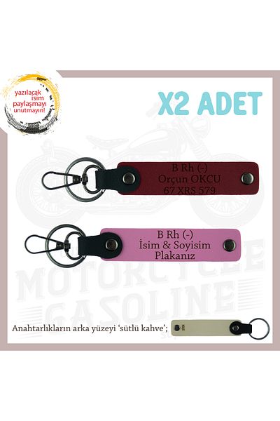 miawiki Leather X2 Keychain, Pink-Burgundy-Sk, Meaningful Gift with Nameplate for Motorcuya and B Rh (-) Blood Group Written