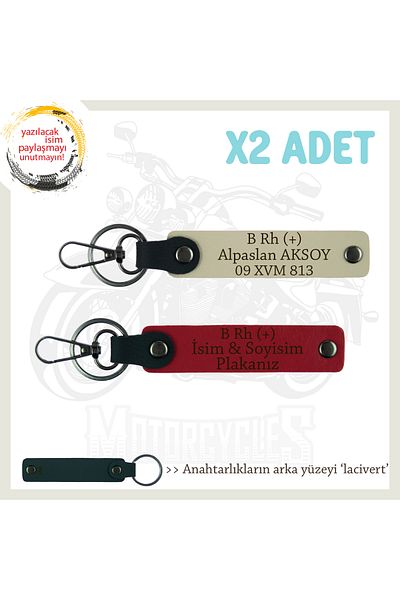 miawiki B Rh + Blood Type Written Gift X2 Keychain, Red-S Brown-Navy, Special Name Plate for Biker Friends