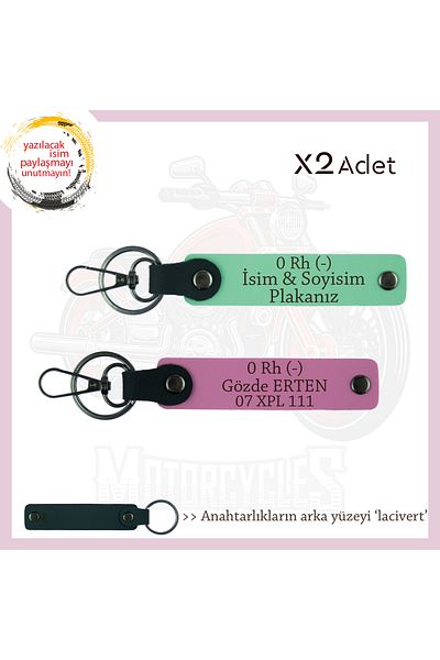 miawiki Gift Set, Green-Pink-Navy, Name Plate for Getting a Driver's License 0 Rh (-) Blood Group Written X2 Keychain