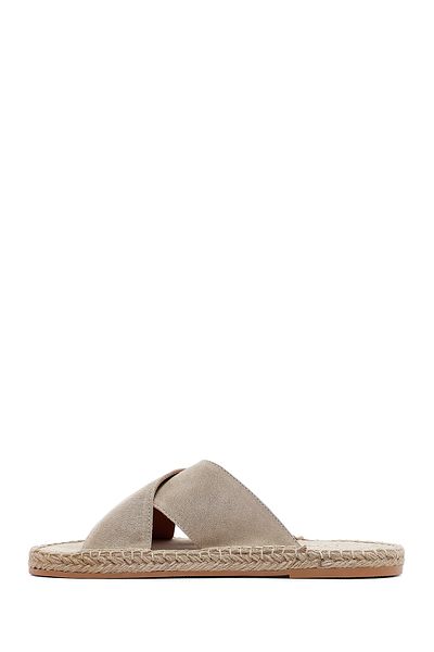 Derimod Men's Beige Suede Leather Espadrille Slippers 25Sfd616110