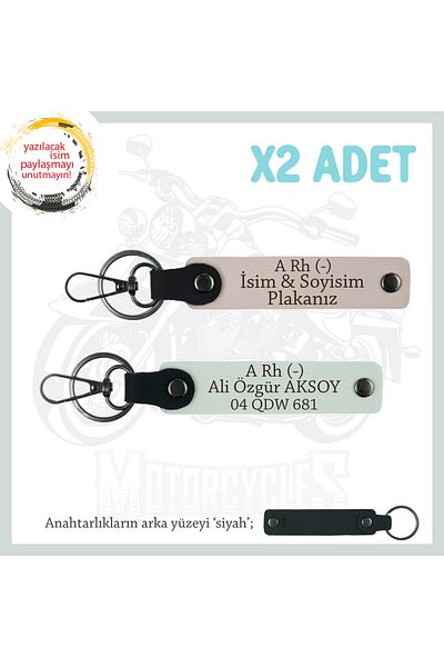 miawiki Name Plate and a Rh (-) Blood Group Written Leather X2 Keychain, Powder-White-Syh, Special for Motor Enthusiasts