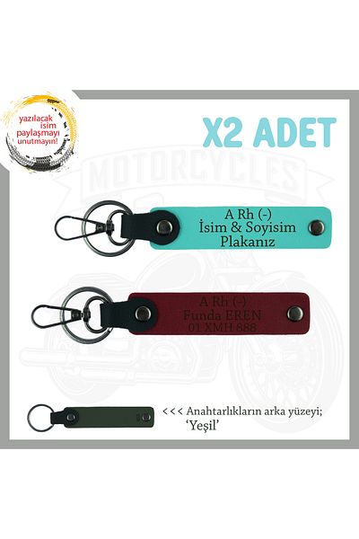 miawiki Name Plate and A- Blood Type Written X2 Keychain, Turquoise-Burgundy-Ysl, Special Gift for Motor Enthusiasts