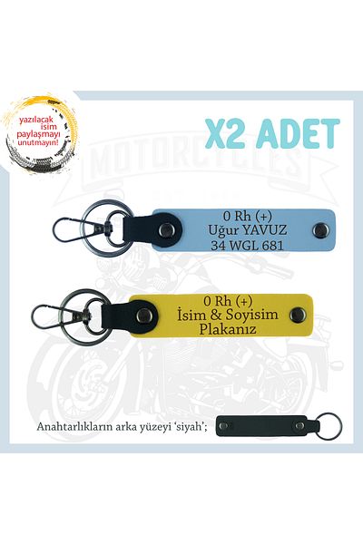 Miaju Special Surprise for Speed Lovers, Leather X2 Keychain with Name Plate and 0 Rh (+) Blood Type Writing, Yellow-Blue-Syh