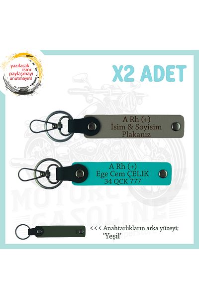 miawiki A + Blood Type Written Special Production X2 Keychain, Ash Gray-K Turquoise-Ysl, Name Plate for Motor Enthusiasts