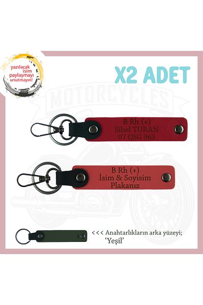 miawiki Leather X2 Keychain, Pomegranate Flower-Red-Ysl, Biker Passengers Name Plate B Rh (+) Blood Group Written