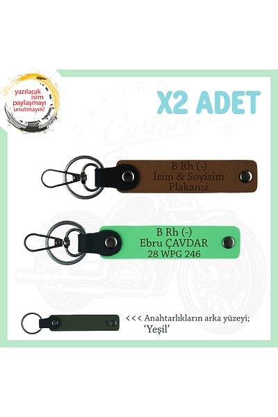 miawiki مجموعة مفاتيح بتصميم خاص x2، Brown-F Green-Ysl، لراكبي الدراجات النارية، لوحة اسم ونوعية الدم B Rh (-)