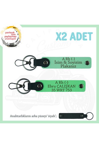 miawiki Name Plate and a Rh (-) Blood Group Written X2 Keychain, Green-F Green-Syh, Dedicated to Motorcycle Lovers