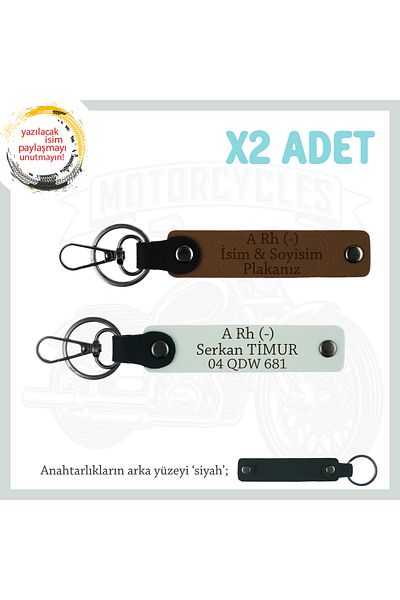 miawiki A(-) Personalized X2 Keychain with Blood Type Written, Coffee-White-Syh, Special Name Plate for Motorcyclists