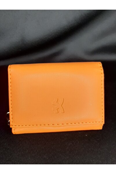 makadi محفظة نسائية برتقالية - موديل حاملة بطاقات بسحاب وزر