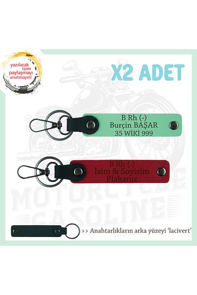 miawiki Name Plate and B Rh (-) Written Safe Driving X2 Keychain Set, Red-Green-Navy, Motorcyclists Passengers