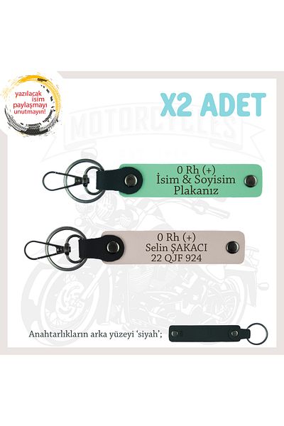 miawiki Gift X2 Keychain Set, Green-Powder-Syh, Biker Style Special, Name Plate and 0 Rh (+) Blood Group