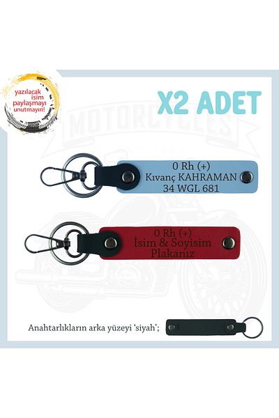 miawiki Meaningful Engine X2 Keychain with Name Plate and 0+ Blood Type Written, Red-Blue-Syh, Special for Biker Style