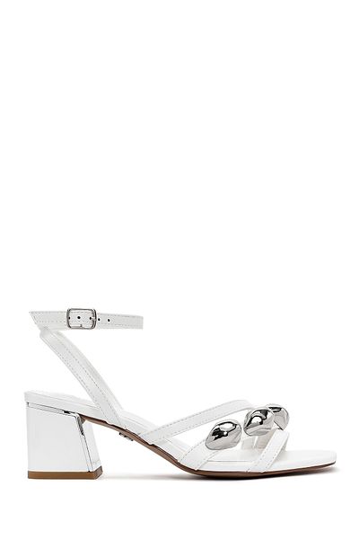 Derimod Women's White Ankle Buckle Short Thick Heeled Sandals 25Sfe481418