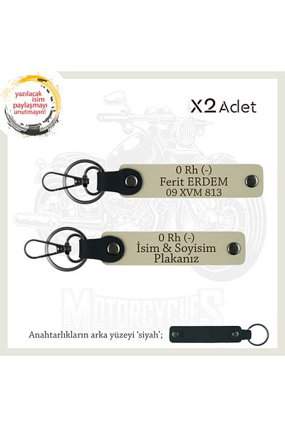 miawiki Personal X2 Keychain with Name Plate and 0 Rh (-) Blood Group Written, S Coffee-Syh, Special for Road Enthusiasts
