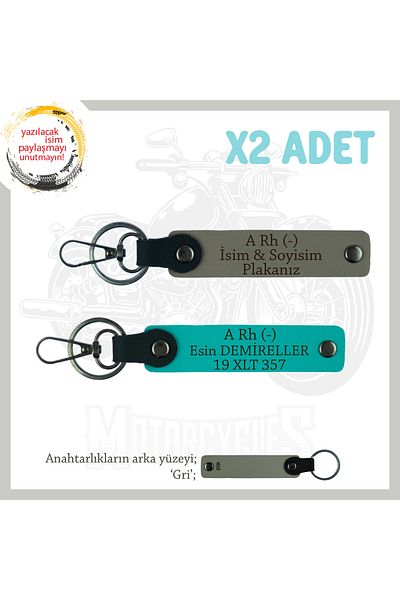 miawiki A - Special Production X2 Keychain with Blood Type Written, Ash Gray-K Turquoise-Gr, Name Plate for Motor Enthusiasts