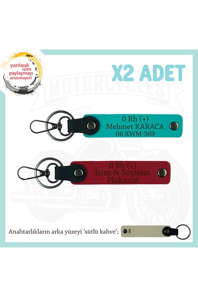 miawiki Name Plate and 0 Rh (+) Blood Group Written X2 Keychain, Red-K Turquoise-Sk, Biker Style Special