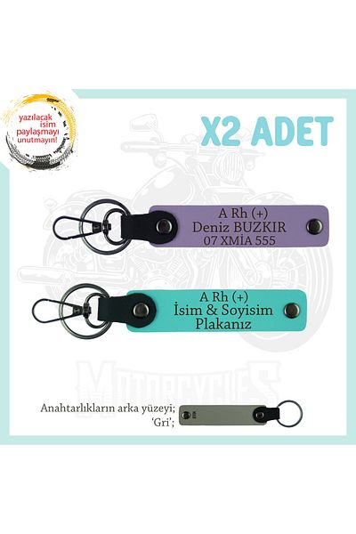 miawiki Emergency X2 Keychain, Purple-Turquoise-Gr, for Motorcycle Lovers, Name Plate and a Rh (+) Blood Group
