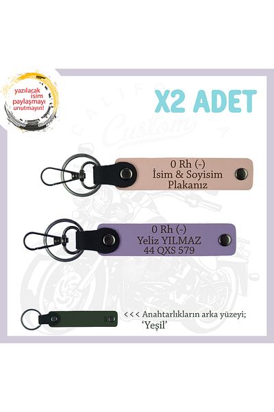 miawiki X2 Keychain, Yavruağzı-Purple-Ysl, Gift for Motor Enthusiasts with Name Plate and 0 Rh (-) Blood Group Written