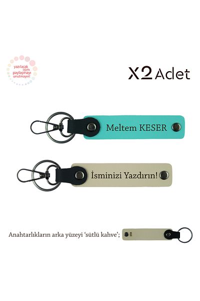 miawiki Set of 2 Keychains with First Name & Last Name, Milk Coffee-Turquoise-Milk Coffee, Stylish Gift for Boss