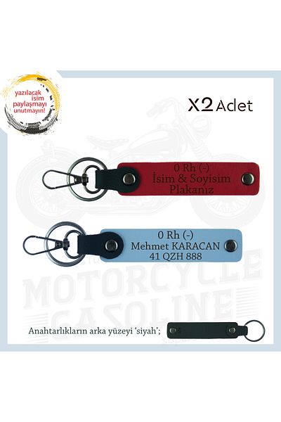 Miaju Meanings Motor X2 Keychain with Name Plate and 0- Blood Type Lettering Custom for Biker Style, Red-Blue-Black