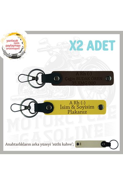 Miaju Biker Friends Special Name Plate, a Rh (-) Blood Group Written Gift X2 Keychain, Yellow-K Brown-Sk