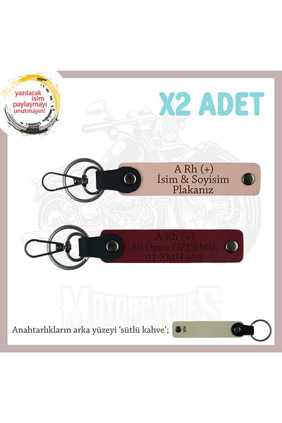 miawiki Name Plate and a Rh (+) Blood Group Written X2 Keychain, Yavruağzı-Burgundy-Sk, Motocourier Special Gift
