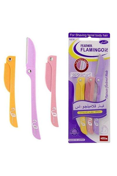 unbranded Feather Flamingo Razors for Women for Face and Body Hair Removal Composed of 3 Blades Yellow/Pink/Pu