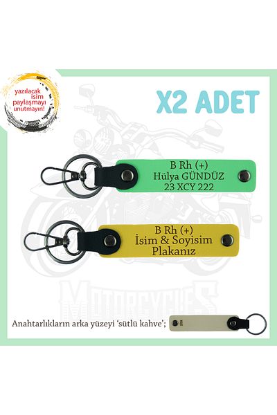 Miaju Custom, Name Plate and B Rh (+) Blood Type Lettering Gift X2 Keychain for Bikers,Yellow-F Green-Sk