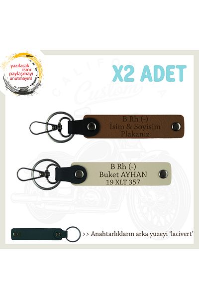 Miaju للمتسكعون على الطرق، لوحة الاسم وB Rh - مجموعة سلسلة مفاتيح مع كتابة Grup Blood x2، Brown-S Brown-Navy