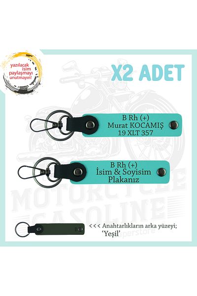 miawiki Name Plate and B Rh (+) Blood Group 2 Keychain, Turquoise-Ysl, Motor Plate and Name Keychain