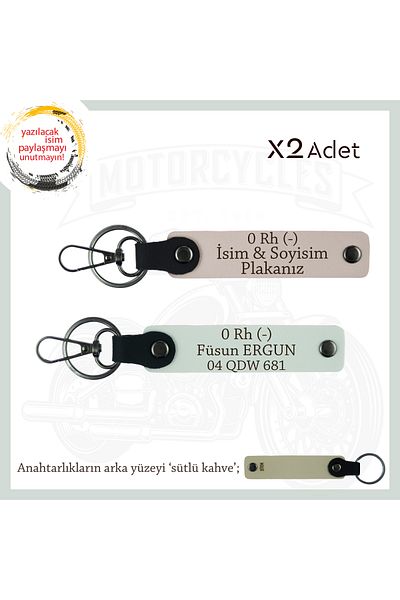 miawiki Name Plate and 0 Rh (-) Blood Group Written Leather X2 Keychain, Powder-White-Sk, Special for Motor Enthusiasts