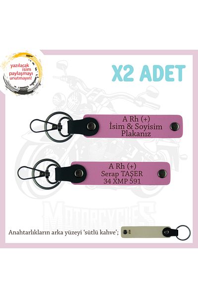 miawiki Name Plate and a Rh (+) Blood Type Written Leather X2 Keychain Gift, Pink-Sk, Special for Road Enthusiasts