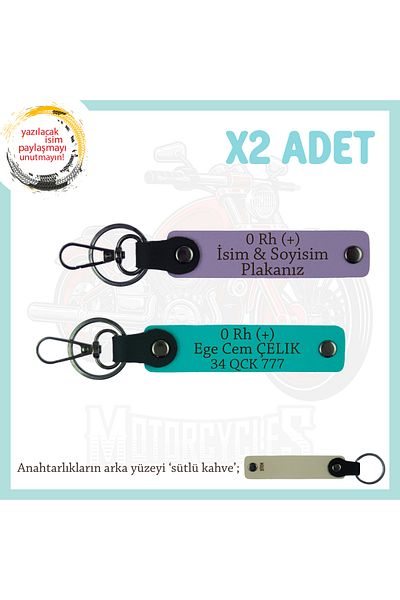 Miaju Exclusive for Motorcycle Lovers, Name Plate and 0 Rh (+) Blood Group, Emergency Keychain, Purple-K Turquoise-Sk