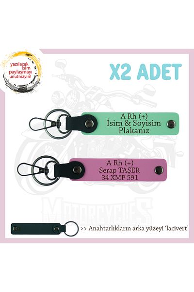 miawiki Gift Set, Green-Pink-Navy, Name Plate for Getting a Driver's License a Rh (+) Blood Group Written X2 Keychain