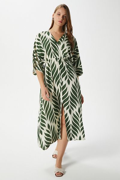 Ritnice Rochie de damă Isabel verde Ecru, cu talie elastică, cu fante dublu, din viscoză