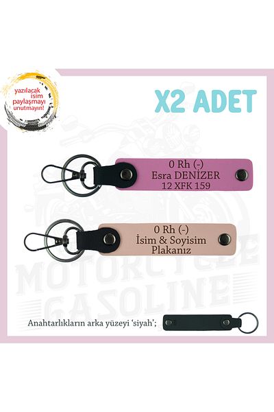 miawiki Name Plate and 0 Rh (-) Blood Group Written X2 Keychain, Yavruağzı-Pink-Syh, Bikera Precious Gift