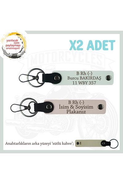 miawiki Name Plate and B Rh (-) Blood Group Written Leather X2 Keychain, Powder-White-Sk, Special for Motor Enthusiasts