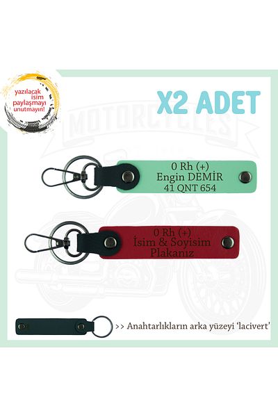 miawiki Name Plate and 0 Rh (+) Written Safe Driving X2 Keychain Set, Red-Green-Navy, Biker Passengers