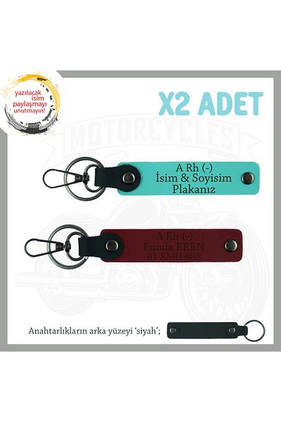miawiki A- Special Production X2 Keychain with Blood Type Written, Turquoise-Claret Red-Syh, Special Name Plate for Motor Enthusiasts