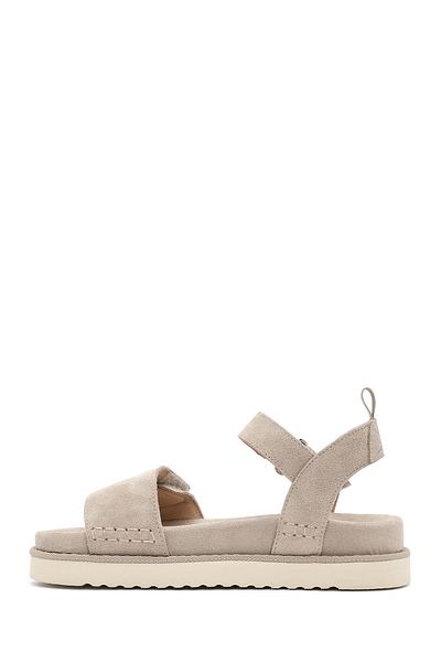 Derimod Women's Cream Banded Thick Soled Suede Leather Sandals 25Sfd405510