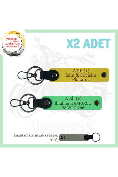 Miaju Custom, Name Plate and a Rh (+) Blood Type Lettering Gift X2 Keychain for Bikers, Yellow-F Green-Gr