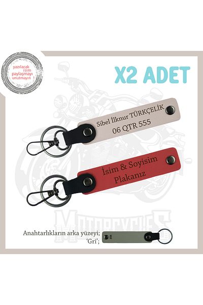 miawiki Set of 2 Keychains with Name and Plate Written, Pomegranate Flower-Powder-Gr, Special Gift for the Conquerors of the Roads