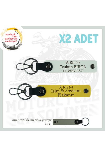 Miaju To Drivers of the Roads, Personalized X2 Keychain with Name Plate and a Rh (-) Lettering, Yellow-White-Gr