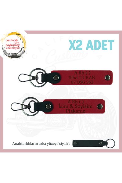 Miaju Gift for Motorcycle Rider Name Plate and a Rh - Blood Group Lettering 2'Li Keychain Set, Red-Syh