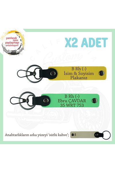 miawiki Name Plate & B Rh (-) Blood Type Written Gift X2 Keychain, Yellow-F Green-Sk, Special for Bikers
