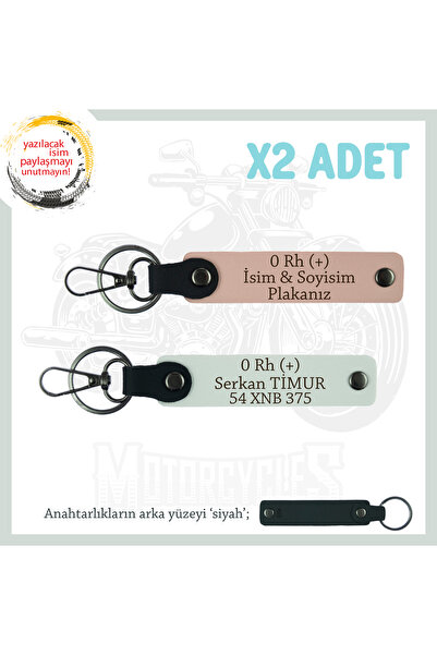 Miaju Motorcycle Sevene, Leather 2'Li Keychain with Nameplate and 0 Rh (+) Bl...
