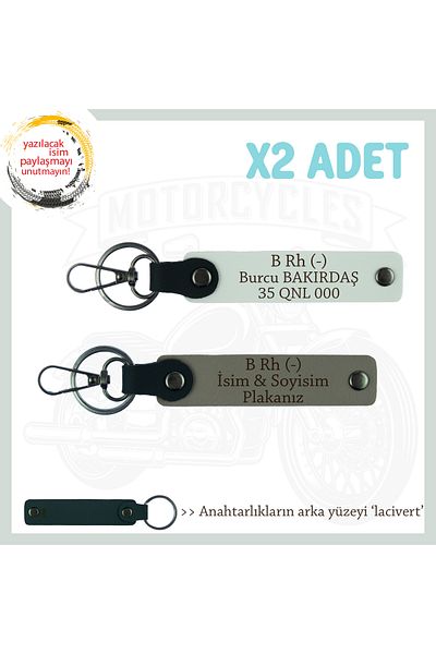 miawiki Meaningful Gift X2 Keychain, Ash Grey-White-Navy, with Nameplate for Motorcuya and B Rh (-) Blood Type Written